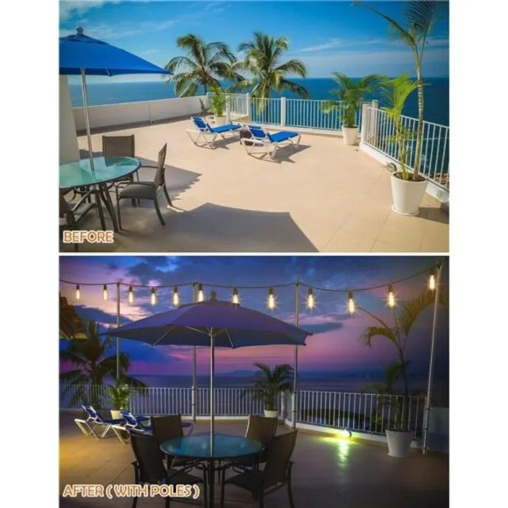 String Light Pole Steel Poles for Outdoor String Lights Hanging, 2‎ Pack